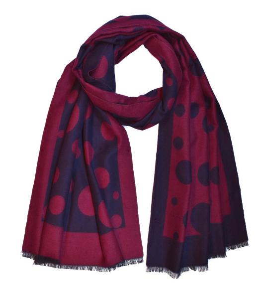 Scarf Shawl Viscos fleecy Points Red Bordeaux Navy